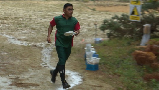 An orienteer competing in the Military League South in Hawley, Surrey.  