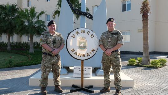 Outgoing UKMCC Cdre Ed Ahlgren left with his successor Cdre Adrian Fryer 18012022 CREDITS MOD