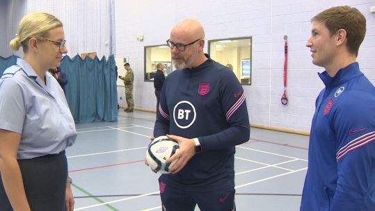 Captain of England's Blind Football team Owen Bainbridge (right) was one of the stars who visited RAF Shawbury.