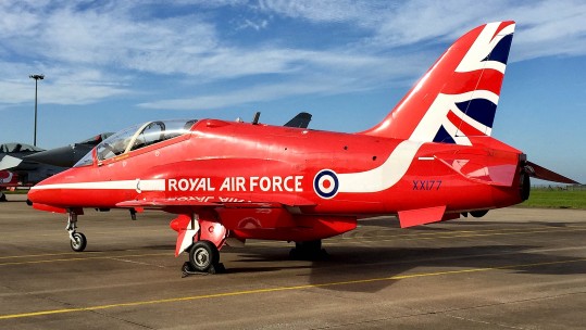 Red Arrows Hawk TMk1 XX177 at RAF Scampton, the plane involved in the death of RAF Flight Lieutenant Sean Cunningham
