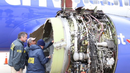 damage to the engine of a Dallas-bound Southwest Airlines Boeing 737 that was forced to land in Philadelphia on April 17, 2018 (credit: PA Images)
