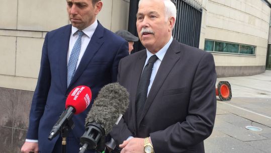 Richard Brown right Marian Brown's brother with his solicitor outside Laganside courts in Belfast where an inquest was held into the teenager's death on June 10 1972