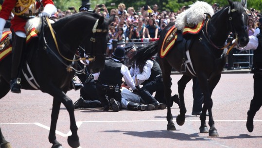 Lord Guthrie fell off his horse during the Trooping the Colour ceremony (Picture: PA).