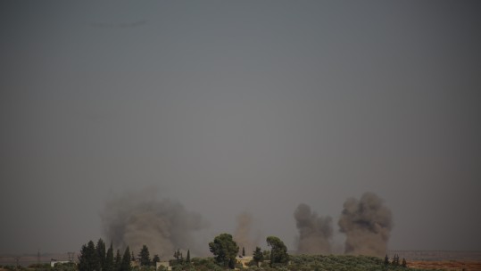 Tamanah, Idlib during air raids (Credit PA)