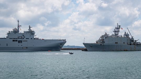 PHA Mistral. with USS Normandy CREDIT FRENCH NAVY 030624.