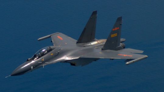 PLA fighter jet conducting a coercive and risky intercept over South China Sea CREDIT US DEPARTMENT OF DEFENSE
