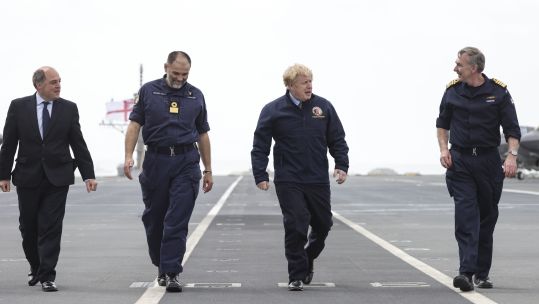 PM Boris Johnson in discussion with First Sea Lord Admiral Tony Radakin onboard HMS Queen Elizabeth 210521 CREDIT NUMBER 10 FLICKR.jpg