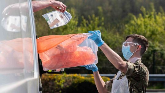 Soldier at a coronavirus testing centre earlier this year