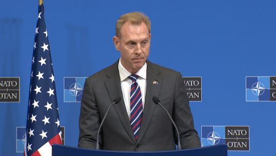 Patrick Shanahan's first NATO press conference as acting US Defense Secretary Screenshot from NATO TV 140219