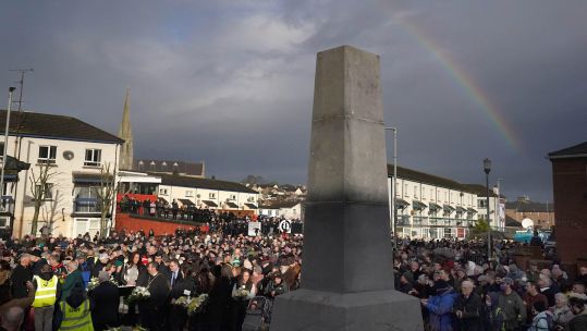 Wreath laying ceremony at the Bloody Sunday Memorial in Derry to mark the 50th anniversary of Bloody Sunday (Picture: Alamy).