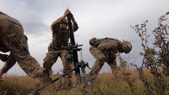 Personnel from Duke of Lancasters regiment fire mortar on Warcop Training Area.