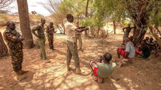 Personnel from the Kenyan Defence Forces and Sappers from 17 Field Squadron Royal Engineers getting briefed on their task 03102022 MOD Crown Copyright.jpg