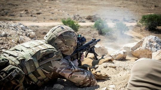 Personnel from the RAF’s 1 Squadron Force Protection exercising in Cyprus with the L129A1 Sharpshooter rifle 