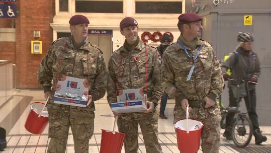 Personnel fundraising for the Royal British Legion on London Poppy Day