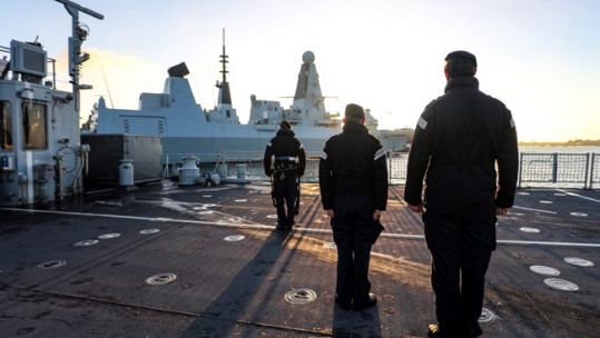 Personnel on board HMS Tamar as it set sail to conduct patrols of British Waters