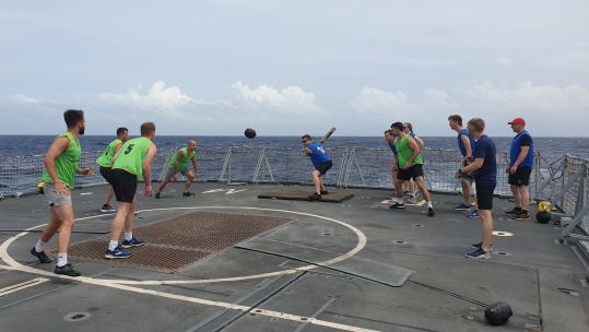 Personnel playing Swedish Longball on HMS Richmond
