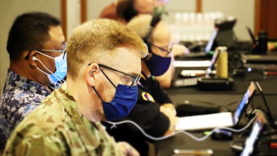Personnel taking part in Exercise Bersama Shield, the first FPDA exercise of 2021