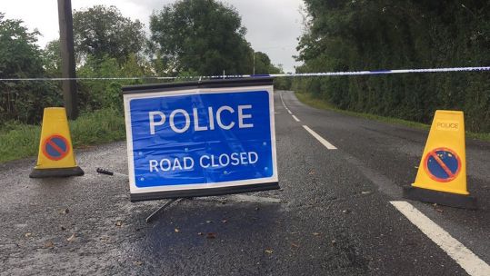 Police road block at Wattle Bridge in County Fermanagh after bomb detonation
