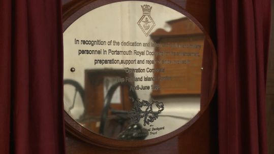 Portsmouth plaque for dockyard workers who prepared vessels for Falklands War 301020 CREDIT BFBS.jpg