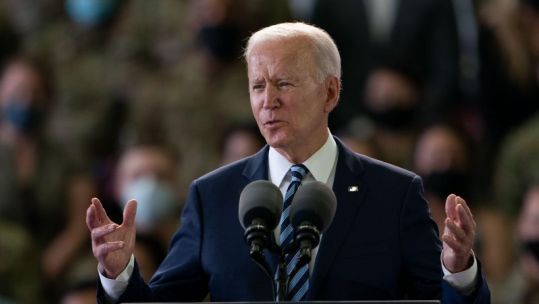 President Joe Biden addresses US Air Force personnel at RAF Mildenhall