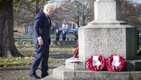 Prime Minister Boris Johnson lays a wreath of remembrance at Uxbridge War Memorial in west London, ahead of Remembrance Sunday 071120 CREDIT PA
