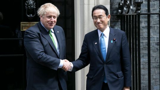 Prime Minister Boris Johnson welcomes Japanese Prime Minister Fumio Kishida to Downing Street (Picture: Martin Evans/Alamy Live News).