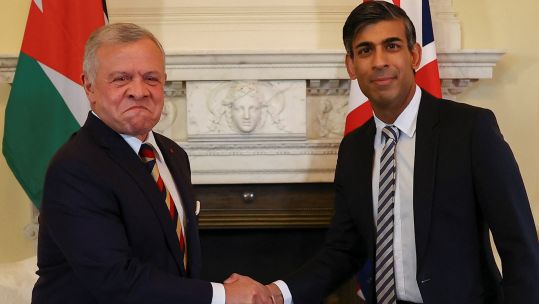 Prime Minister Rishi Sunak shakes hands with King Abdullah II, King of Jordan, in 10 Downing Street 15102023 NO REUSE CREDIT PA WIRE, PA IMAGES