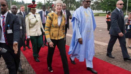 Prime Minister Theresa May with Nigerian President Muhammadu Buhari (Picture: PA).
