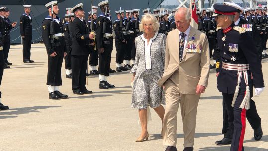Prince Charles and Camilla on HMSQE for Falklands War events 40th anniversary 200722 CREDIT BFBS