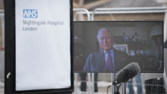 Prince Charles on web call during London NHS Nightingale opening