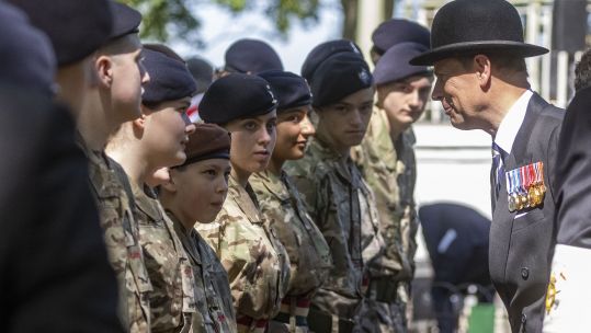 Prince Edward in bowler hat for Combined Cavalry Old Comrades Association 98th Annual Parade and Service 080522 CREDIT MOD.