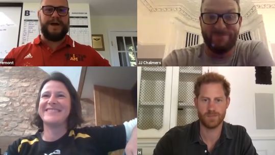 Prince Harry with former Invictus Games athletes (Picture: Invictus Games Foundation/ Youtube).