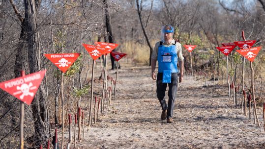 Prince Harry walks through Angolan minefield (Picture: PA images).
