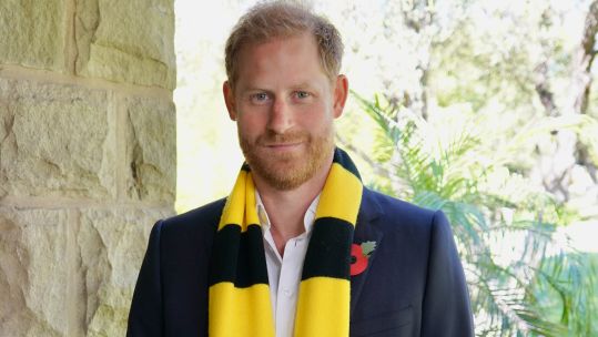 Prince Harry wearing Scotty's Little Soldiers scarf Credit Courtesy of Archewell 061025