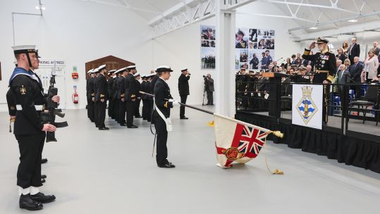 Prince Michael of Kent attending the ceremony marking HMS King Alfred rededication at HMNB Portsmouth
