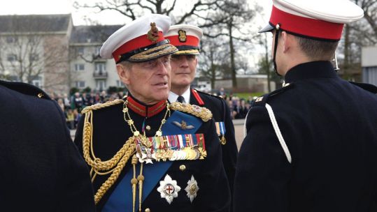 Prince Philip attending the 970 Kings Squad Passing Out parade at Commando Training Centre Royal Marines as Captain General Royal Marines 