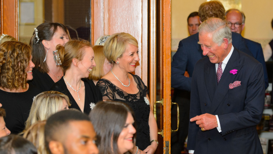 Prince of Wales meeting members of the Military Wives Choir at the Business in the Community 2014 Responsible Business Awards Gala Dinner at the Royal Albert Hall, London CREDIT PA