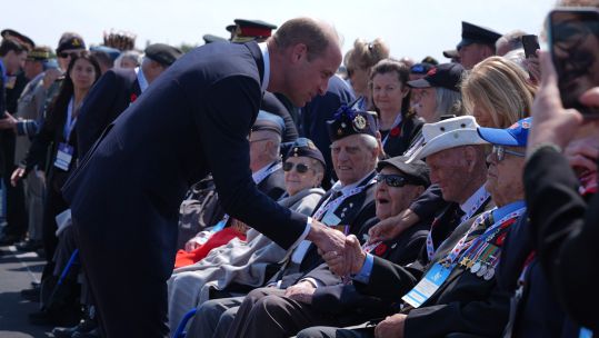 Prince of Wales meets Canadian D-Day veteran 80th anniversary Juno Beach in Courseulles-sur-Mer Normandy 060624 CREDIT PA WIRE