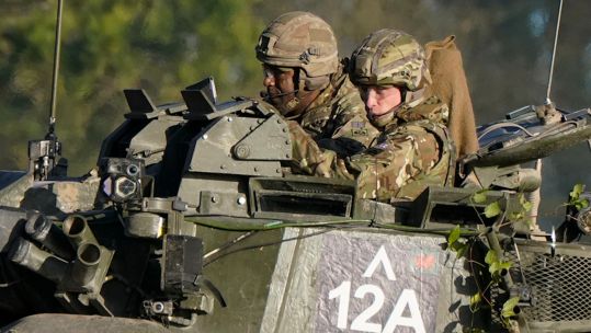 Prince of Wales rides in an armoured vehicle while on a training exercise Sailsbury Plain 23112023 NO REUSE CREDIT PA WIRE, PA IMAGES