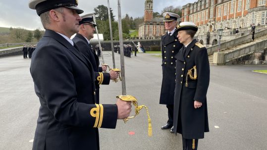 Princess Anne at Britannia Royal Naval College in Dartmouth for passing out parade