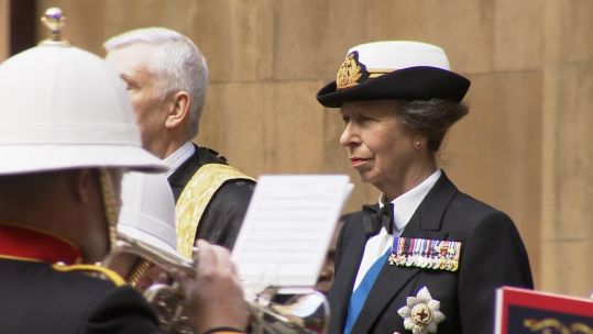 Princess Anne attending a commemoration event for Falklands veterans in Westminster