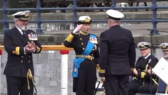 Princess Anne presents crews of decommissioned submarines with awards at Naval Base Devonport 200522 CREDIT BFBS