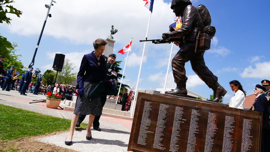 Princess Anne unveils a statue of a Second World War Canadian Royal Regina Rifleman 050624 CREDIT PA