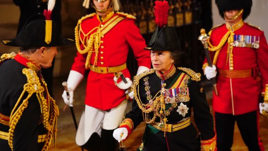 Princess Royal arrives at the Sovereign's Entrance to the Palace of Westminster in role as Gold Stick ahead of the State Opening of Parliament 071123 CREDIT PA MEDIA