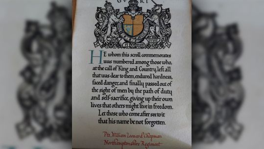 Private William Leonard Chapman scroll CREDIT Barbara Daniels