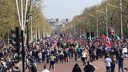 Protesters walk along The Mall in London (Picture: Dougie Brimson/Twitter). 