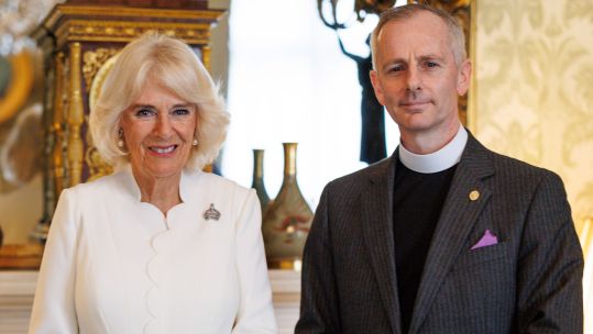 Queen Camilla meeting with Reverend Canon Michael Parker, Chaplain General to His Majesty’s Land Forces at Buckingham Palace 201023 CREDIT Crown Copyright