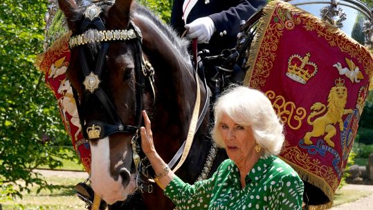 Queen Camilla with the horse Juno to lead the cavalry at King's Birthday Parade (Picture: PA NO REUSE).