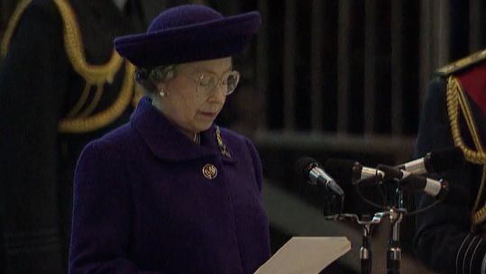 Queen Elizabeth II speaks to the RAF on its 75th anniversary in 1993.