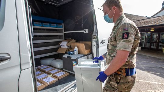 Queens Dragoon Guards delivering coronavirus tests in May (Picture: MOD).
